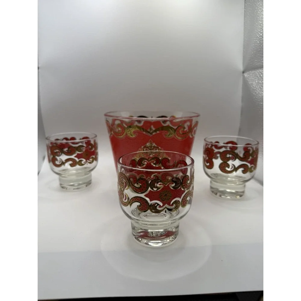 Starlyte Roly Poly MCM Cocktail Nuts Candy Red With Gold Pattern Set Of 4